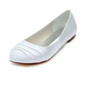 Women's Silk Like Satin Flat Heel Closed Toe Flats white size 6